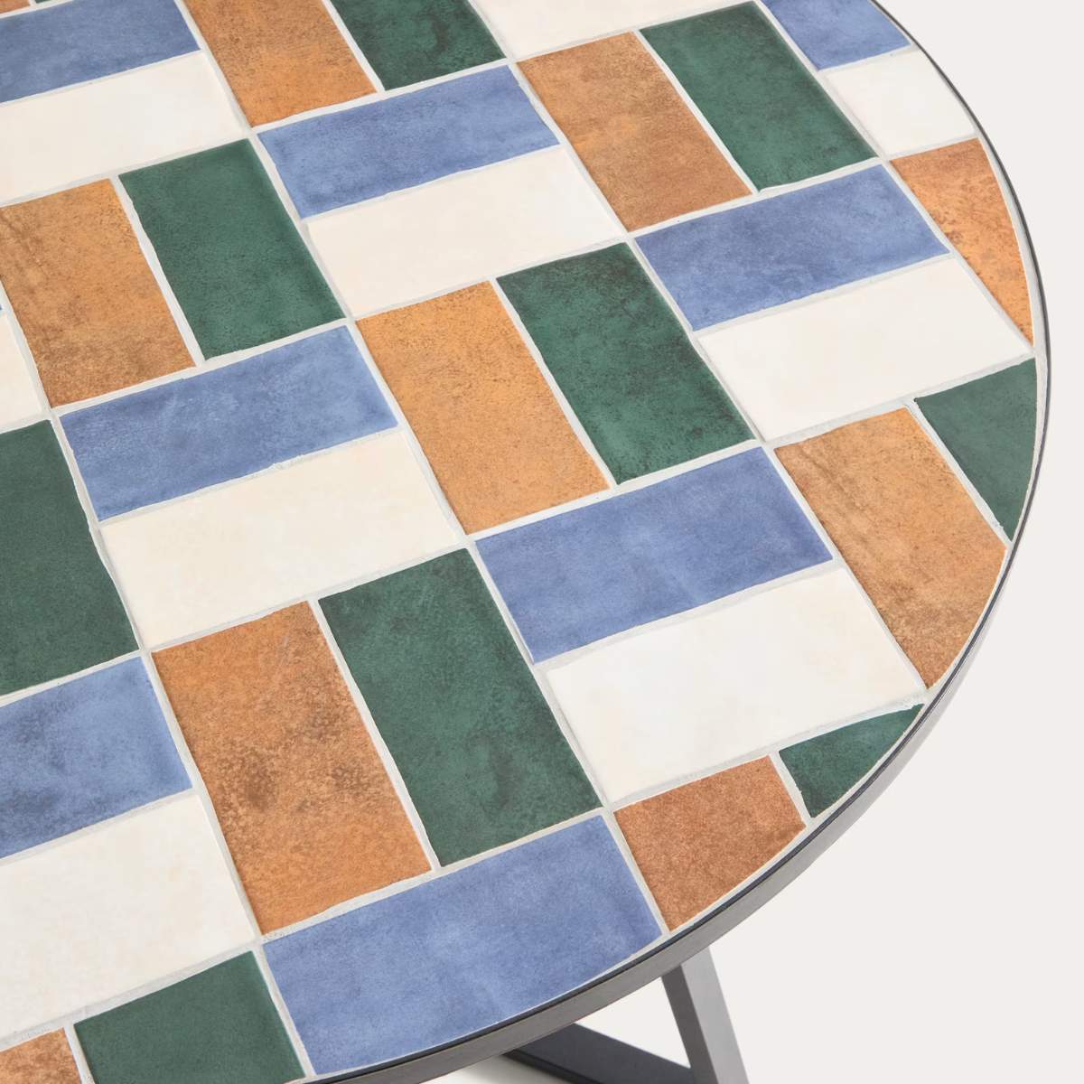 Kave Home Tella round table in taupe galvanised steel with beige tiles Ø120cm - Image 8