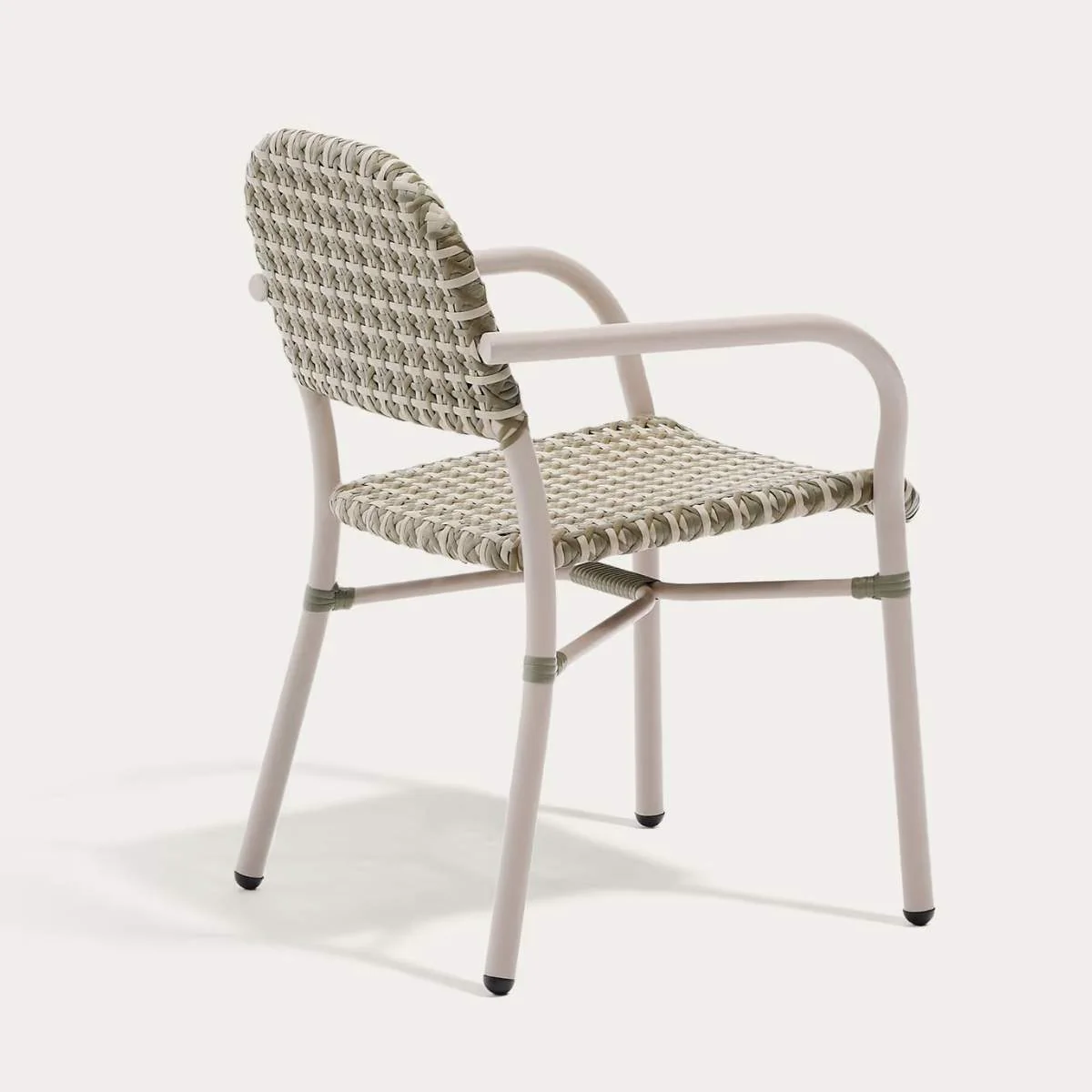 Kave Home Tuccia stackable chair in aluminium and synthetic rattan in green and beige - Image 3