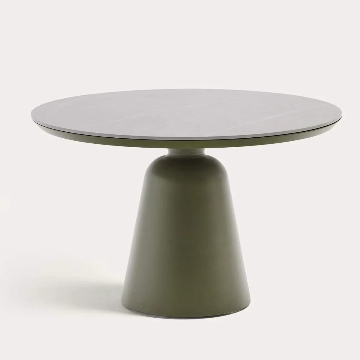 Kave Home Tudons round outdoor table in aluminium in a grey and teak finish, Ø120 cm FSC 100% - Image 2