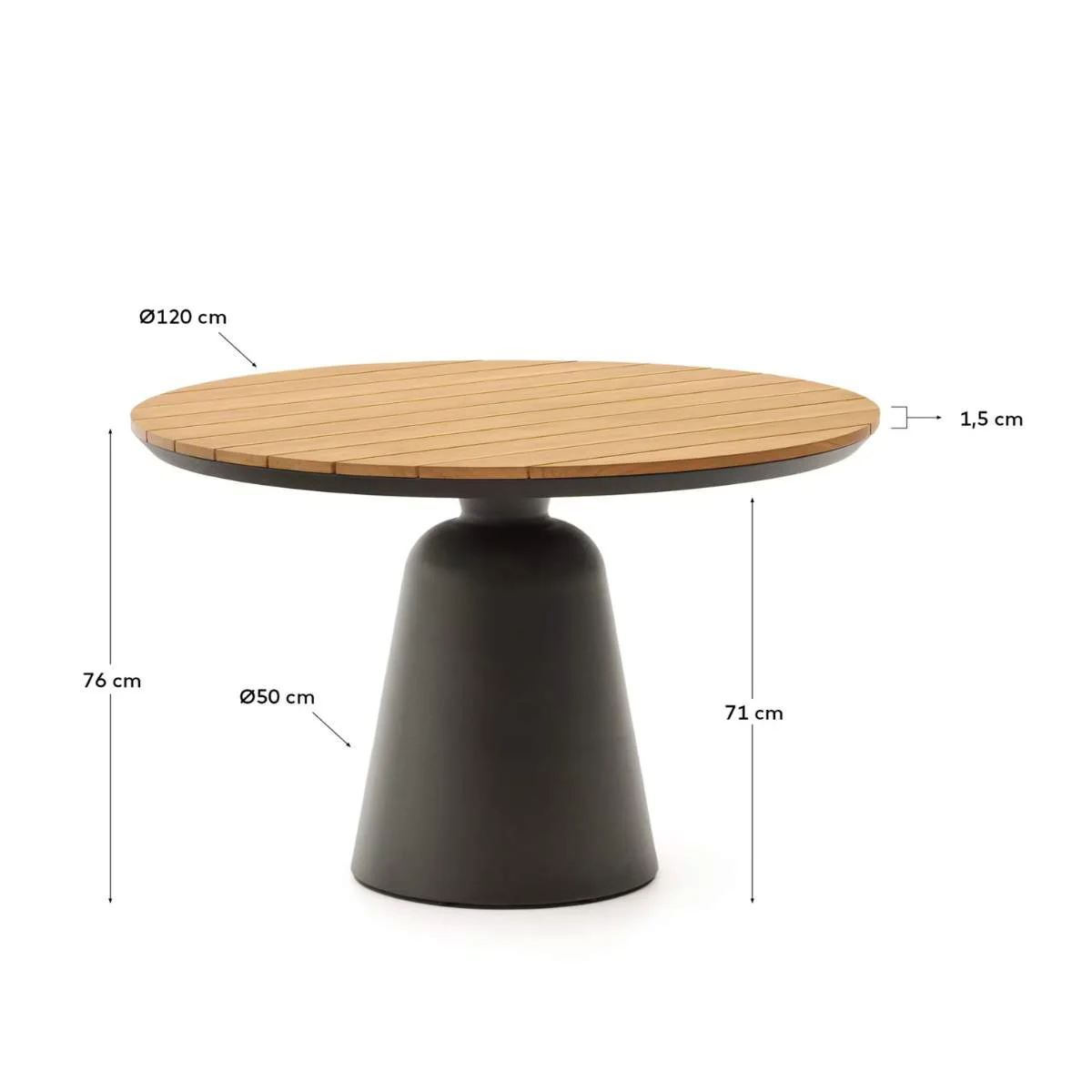 Kave Home Tudons round outdoor table in aluminium in a grey and teak finish, Ø120 cm FSC 100% - Image 5