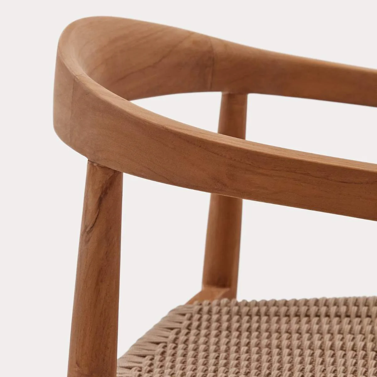 Kave Home Ydalia stackable outdoor chair in solid teak wood with natural finish and black rope - Image 35