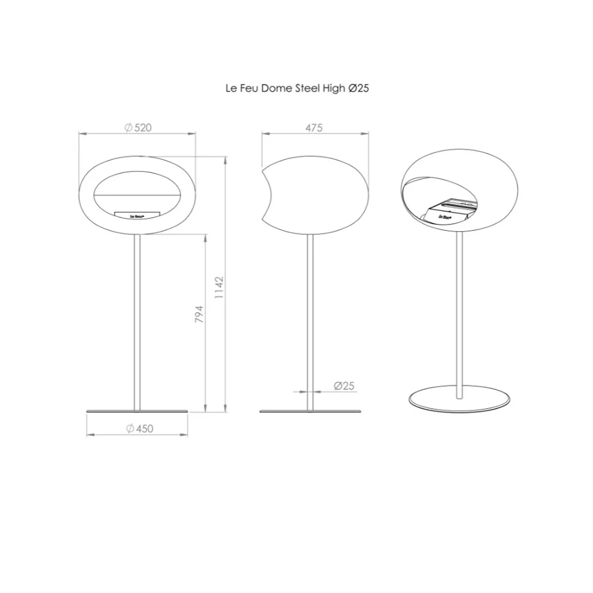 Le Feu Ground Steel High - Chromed Silver - 25mm Pole Width - Image 15