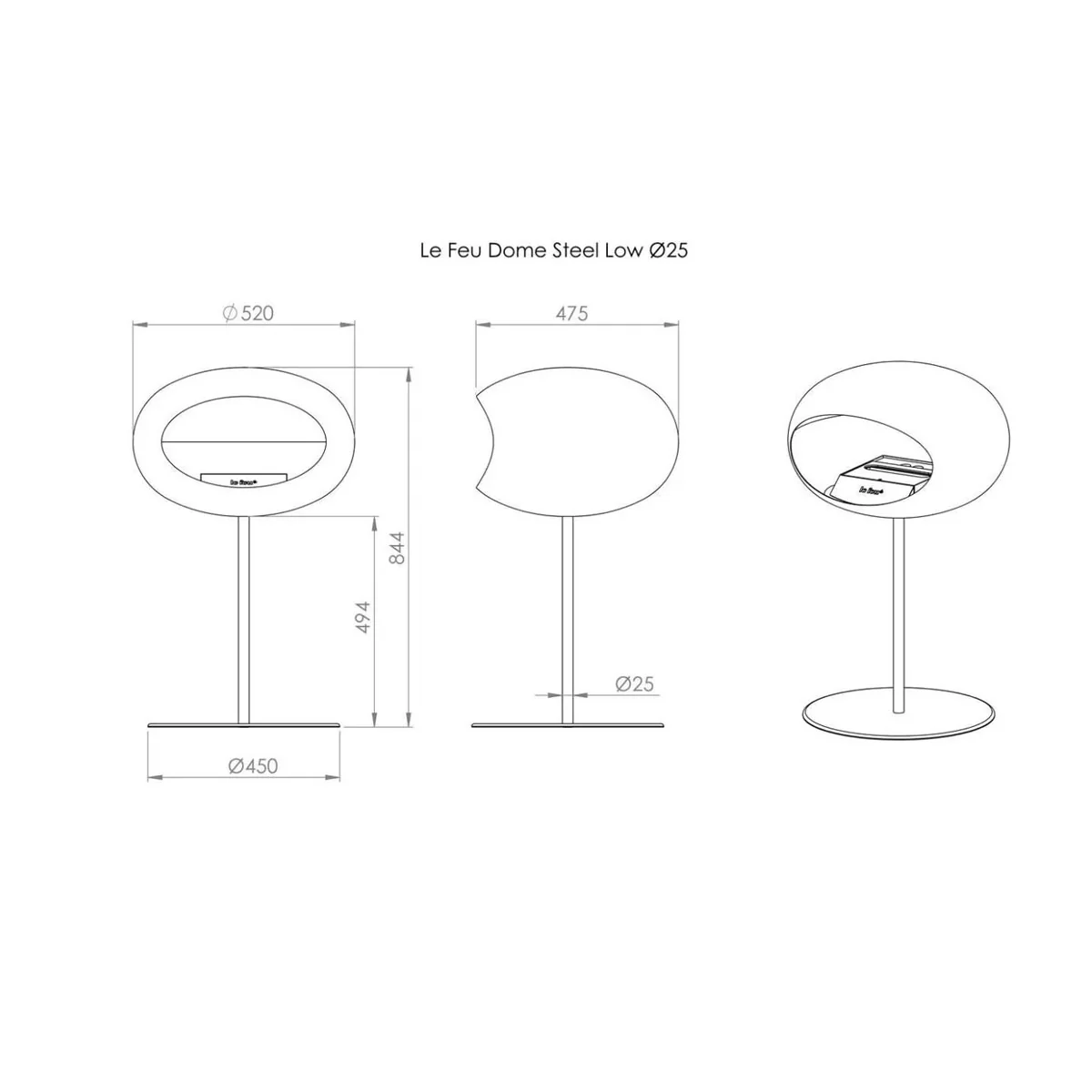 Le Feu Ground Steel Low - Chromed Silver - 60mm Pole Width - Image 17