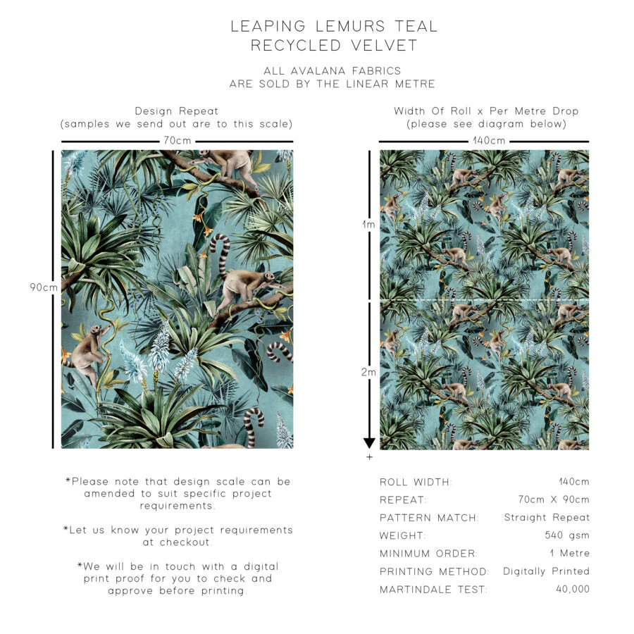Avalana Leaping Lemur Recycled Velvet Fabric - Image 2