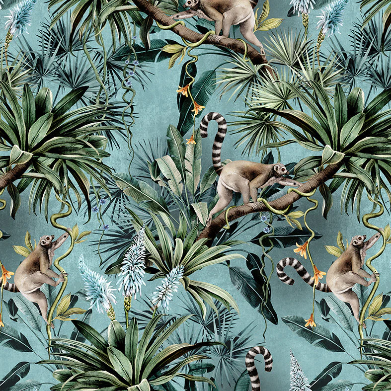Avalana Leaping Lemurs Teal Wallpaper
