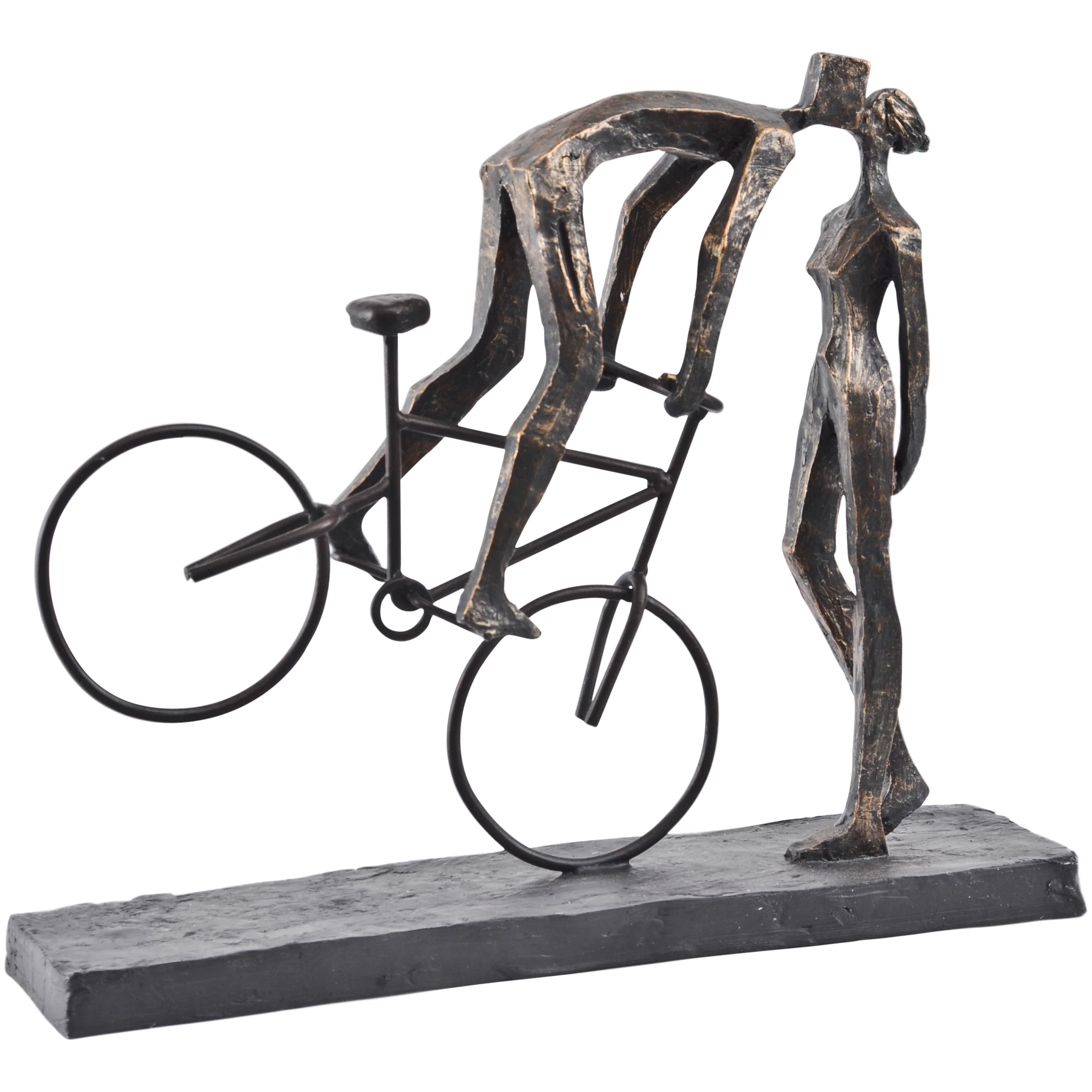 Libra Interiors Antique Bronze Kissing Couple On Bike Sculpture - Image 3