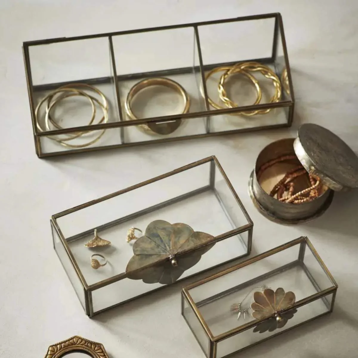 Madam Stoltz Glass Boxes with Leaf Detail - Image 3