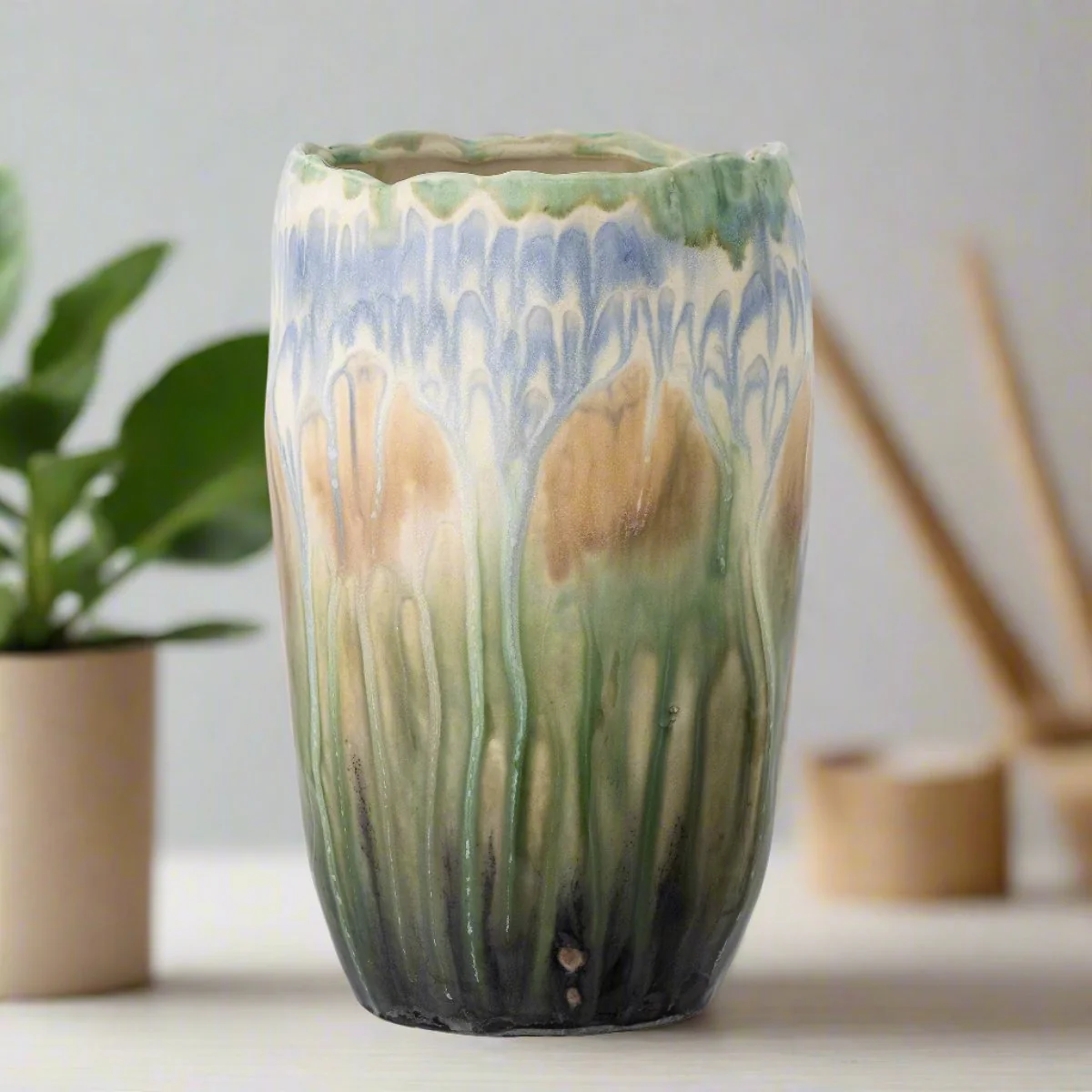 Creative Collection Mahasti Stoneware Vase - Green - Image 2