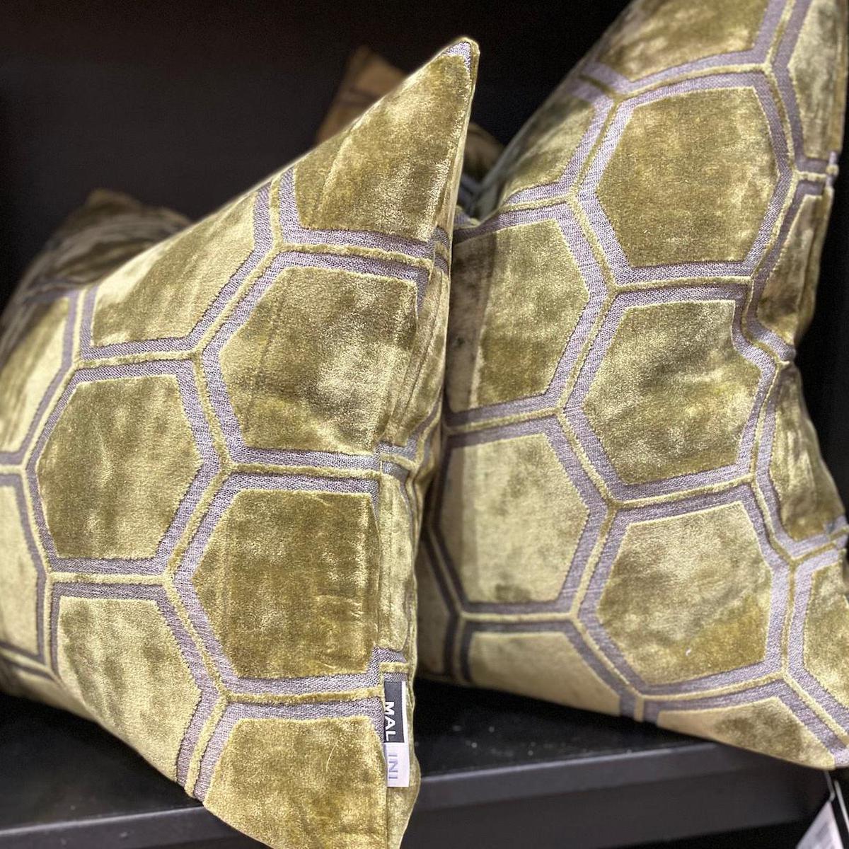 Malini Ivor Hexagon Cushion In Olive - Image 3