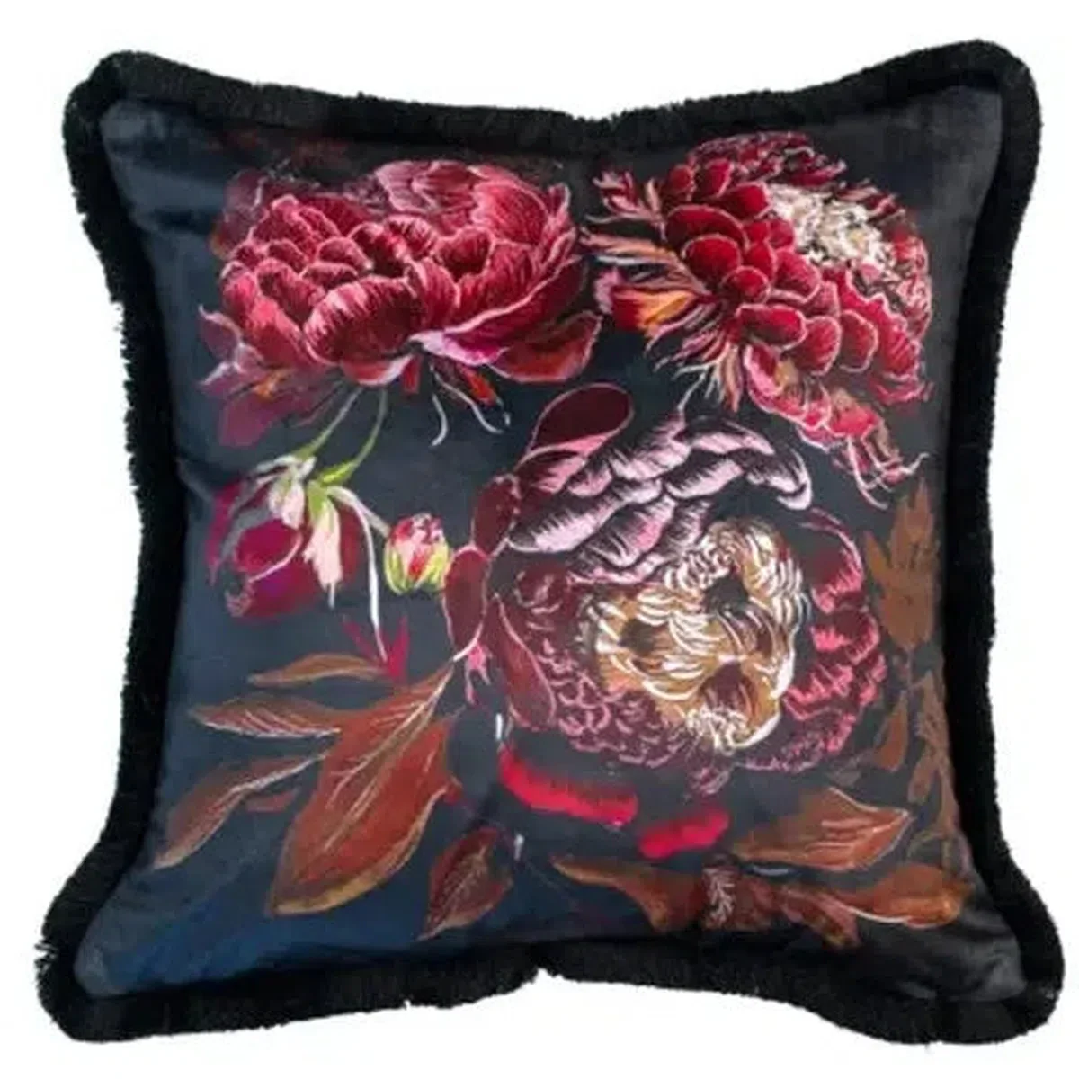 Malini Radha Fringed Velvet Cushion in Red - Image 2