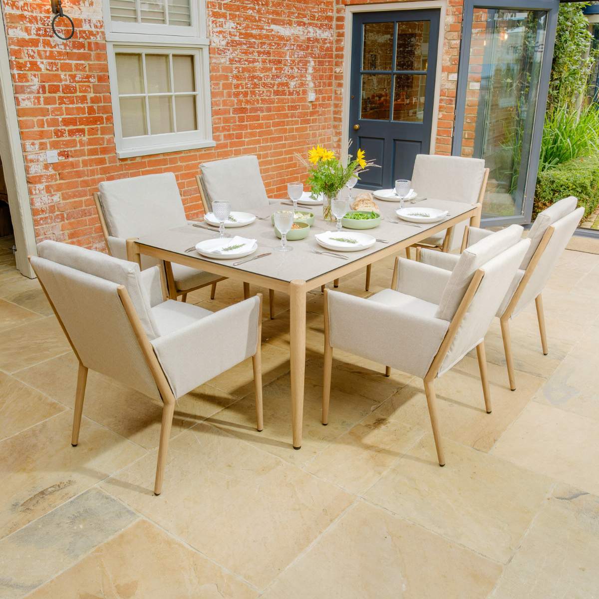 Maze Burford 6 Seat Aluminium Rectangular Dining Set - Almond - Image 5