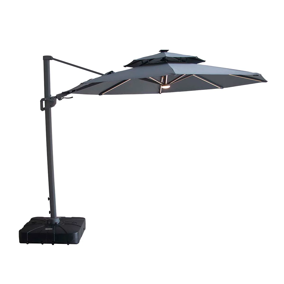 Maze Charcoal Grey Apollo LED 3m Round Rotating Cantilever Parasol - Image 2