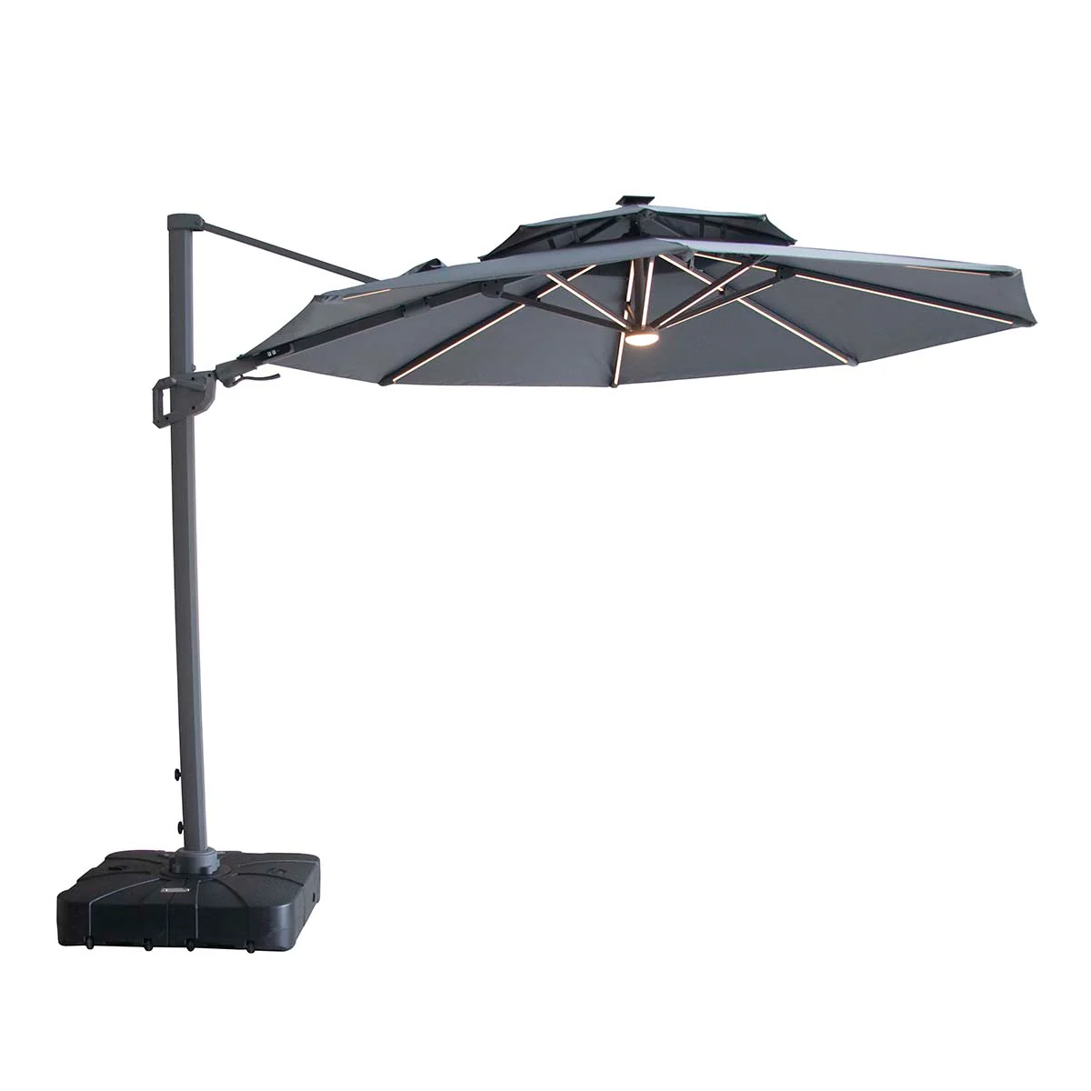 Maze Charcoal Grey Apollo LED 3m Round Rotating Cantilever Parasol - Image 3