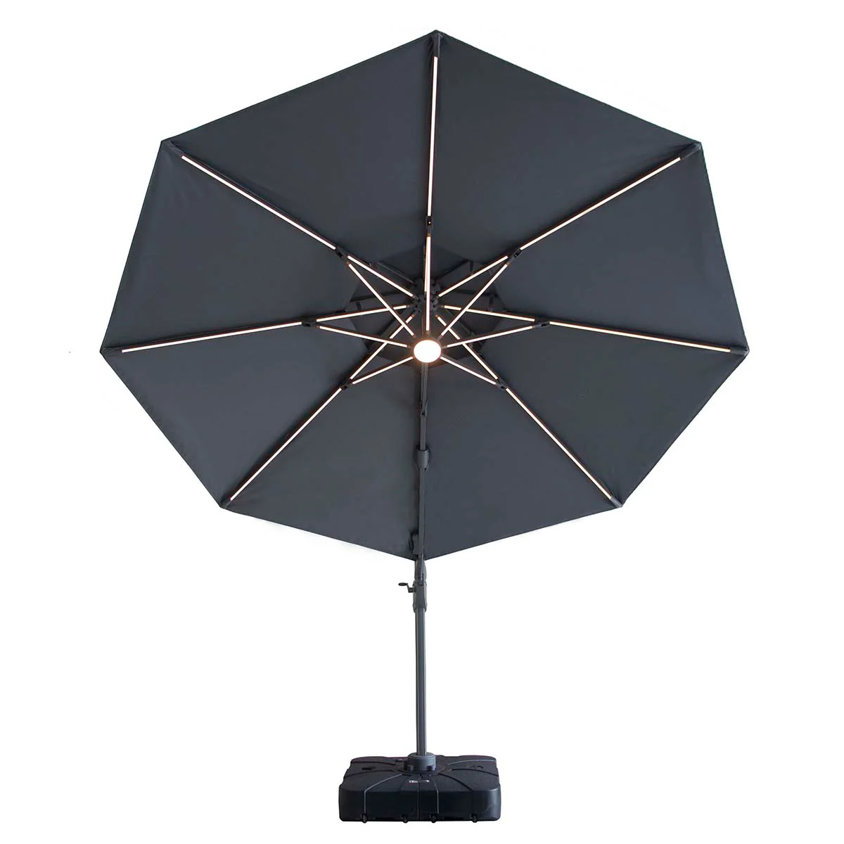 Maze Charcoal Grey Apollo LED 3m Round Rotating Cantilever Parasol - Image 4