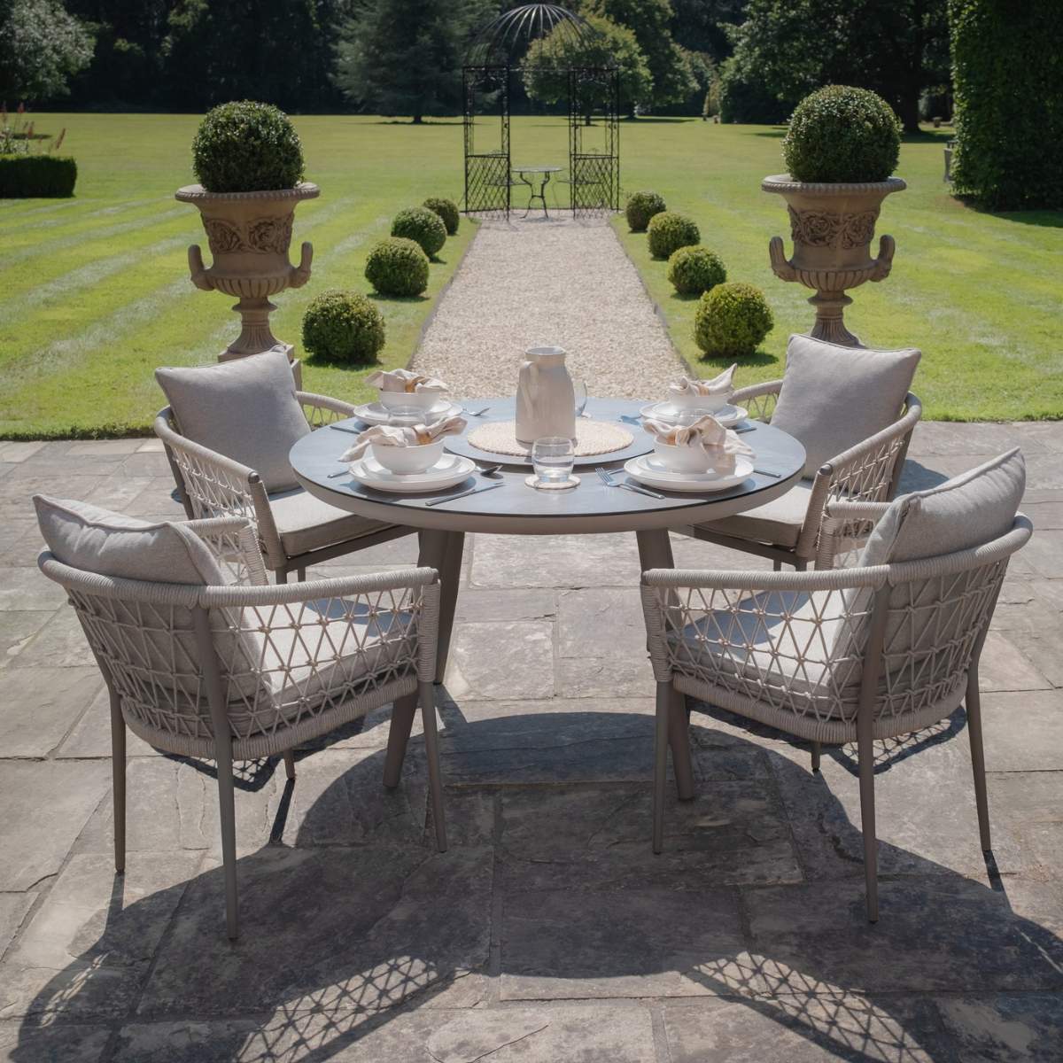 Maze Monaco Rope Weave 4 Seat Round Dining Set - Image 4