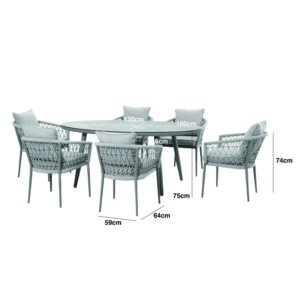 Maze Monaco Rope Weave 6 Seat Oval Dining Set - Image 20