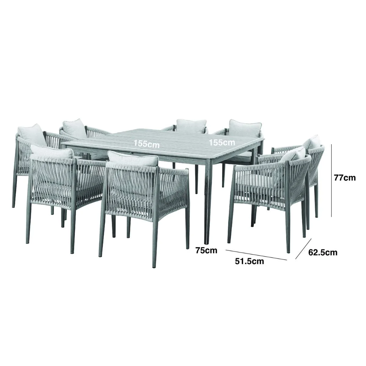 Maze Havana Rope Weave 8 Seat Square Dining Set - Image 2