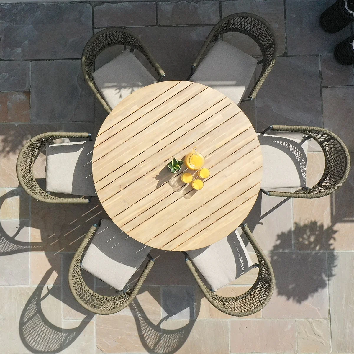 Maze - Bali Rope Weave 6 Seat Round Fixed Dining Set Sandstone - Image 4