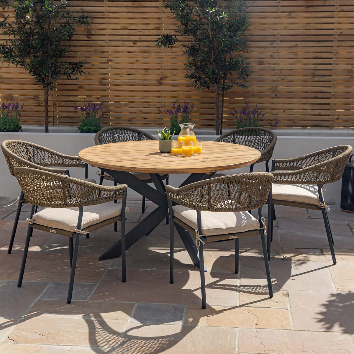 Maze - Bali Rope Weave 6 Seat Round Fixed Dining Set Sandstone - Image 5