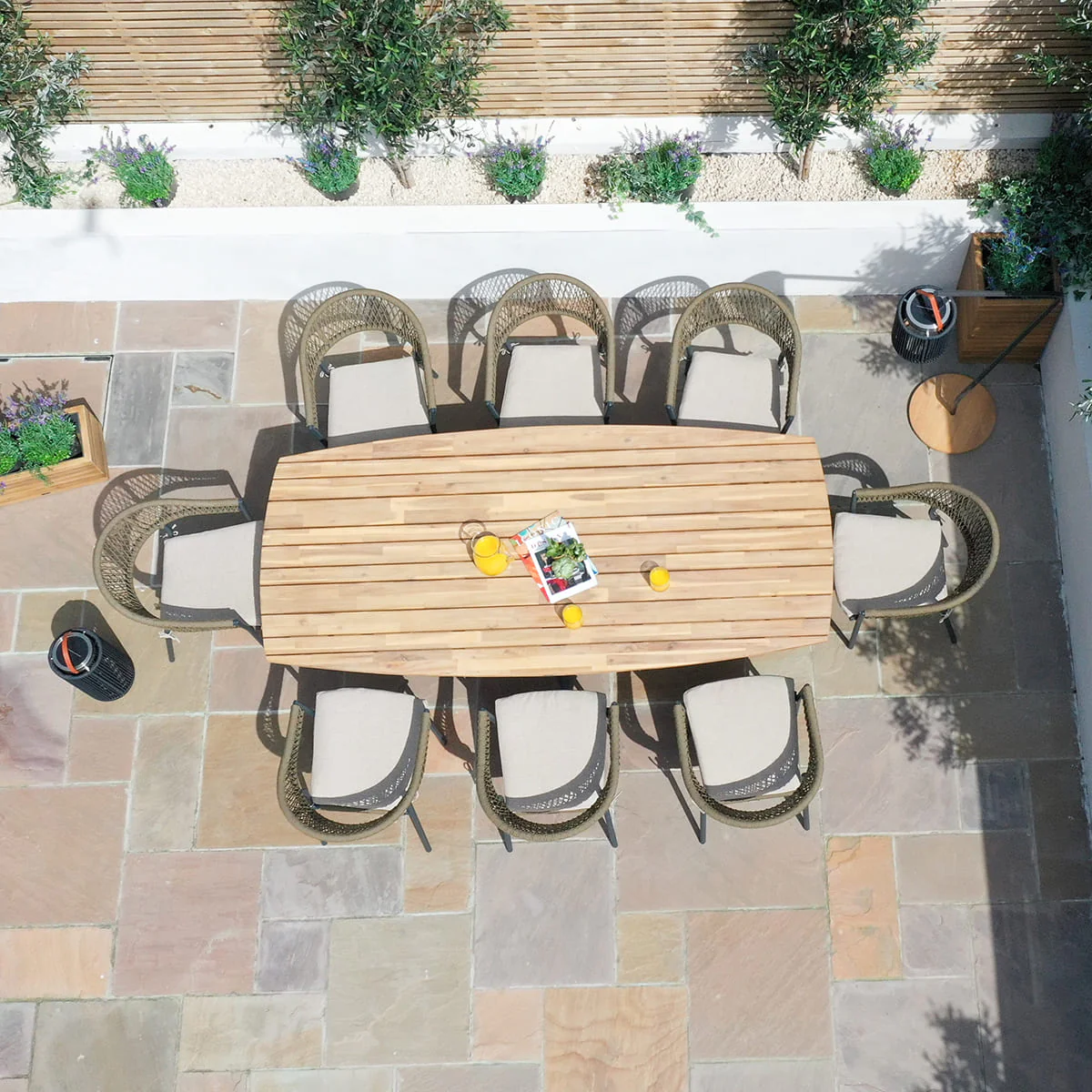 Maze - Bali Rope Weave 8 Seat Oval Fixed Dining Set Sandstone