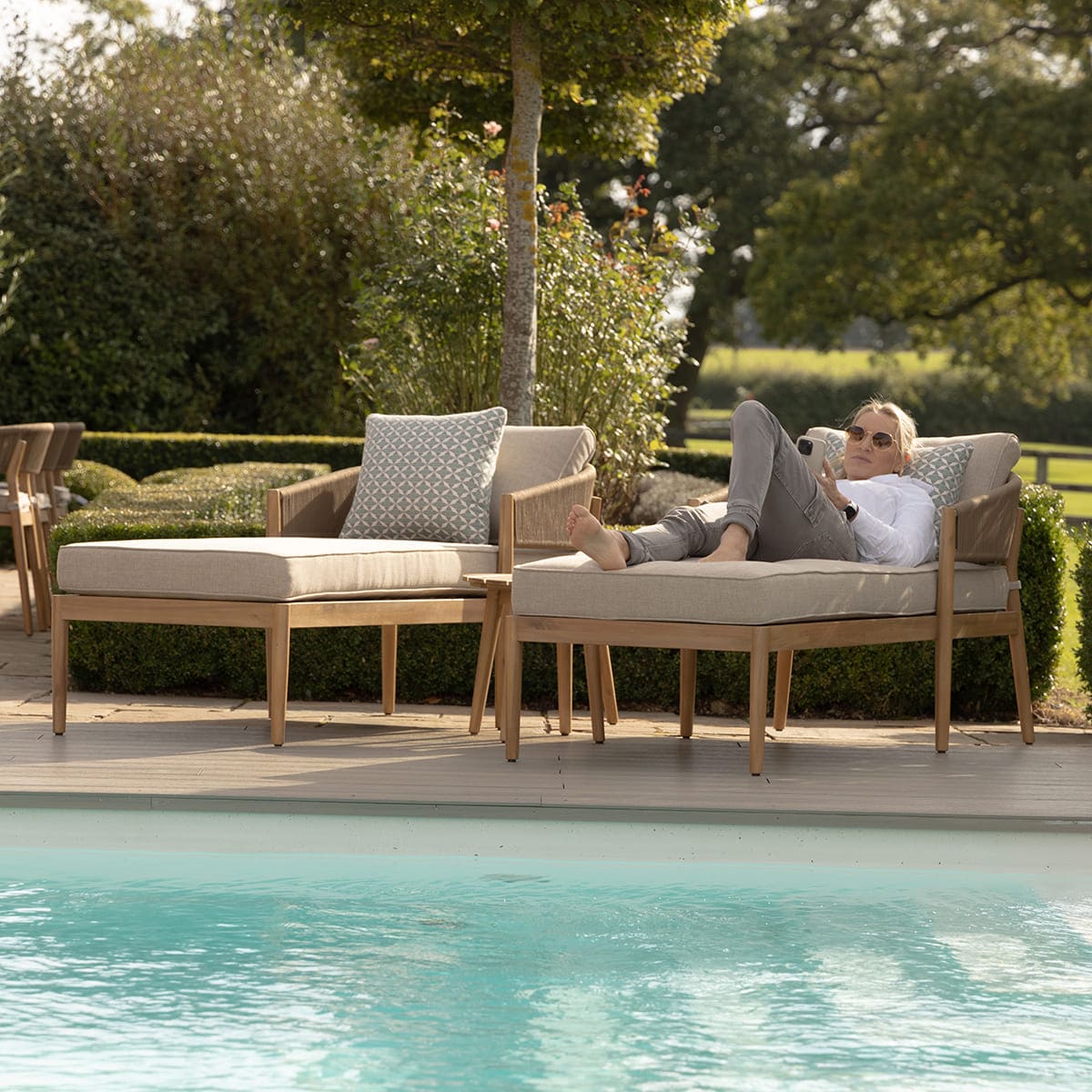 Maze - Porto Double Sunlounger Set - Sandstone - Image 11