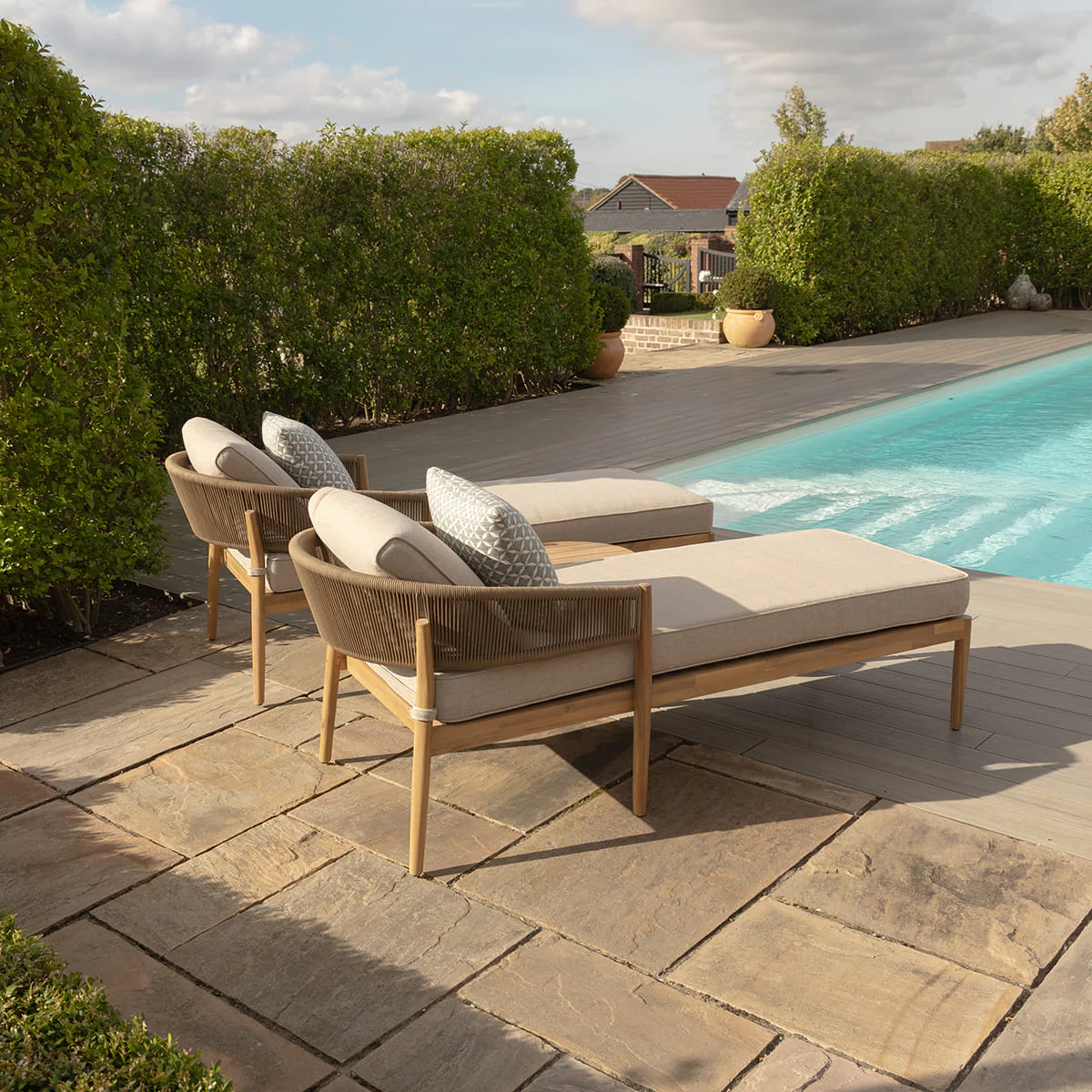 Maze - Porto Double Sunlounger Set - Sandstone - Image 12