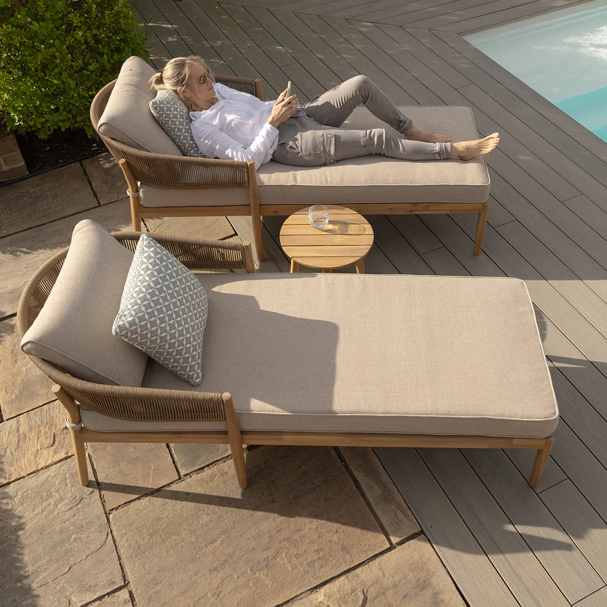 Maze - Porto Double Sunlounger Set - Sandstone - Image 14