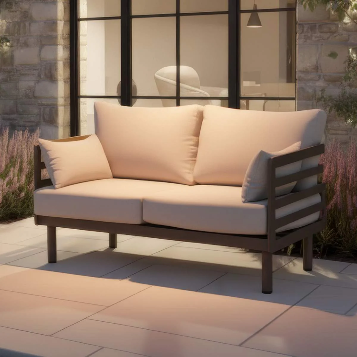 Maze Metro Aluminium 2 Seat Garden Sofa - Café Almond - Image 5