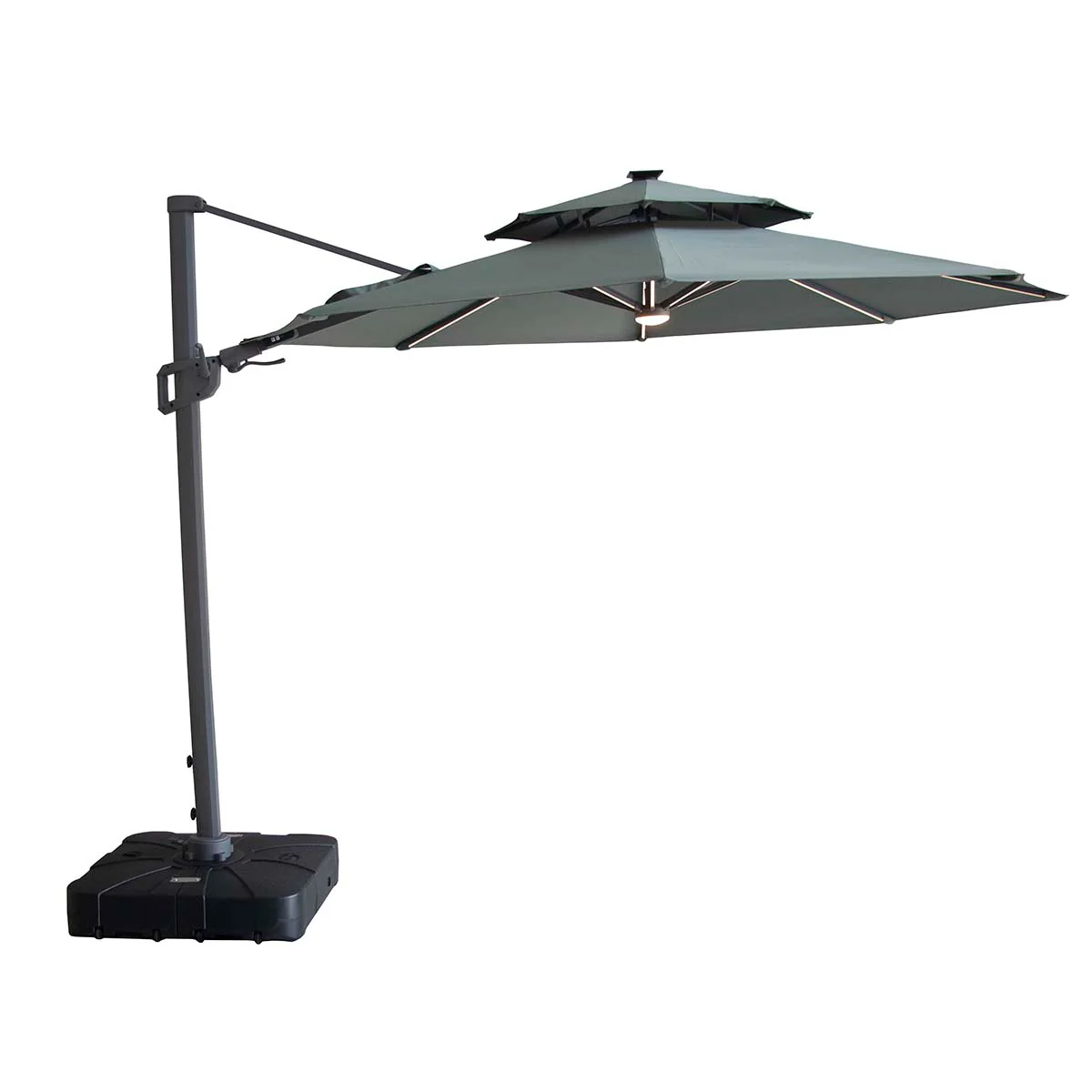 Maze Oil Green Apollo LED 3m Round Rotating Cantilever Parasol