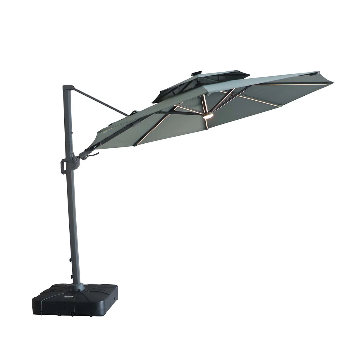 Maze Oil Green Apollo LED 3m Round Rotating Cantilever Parasol - Image 2