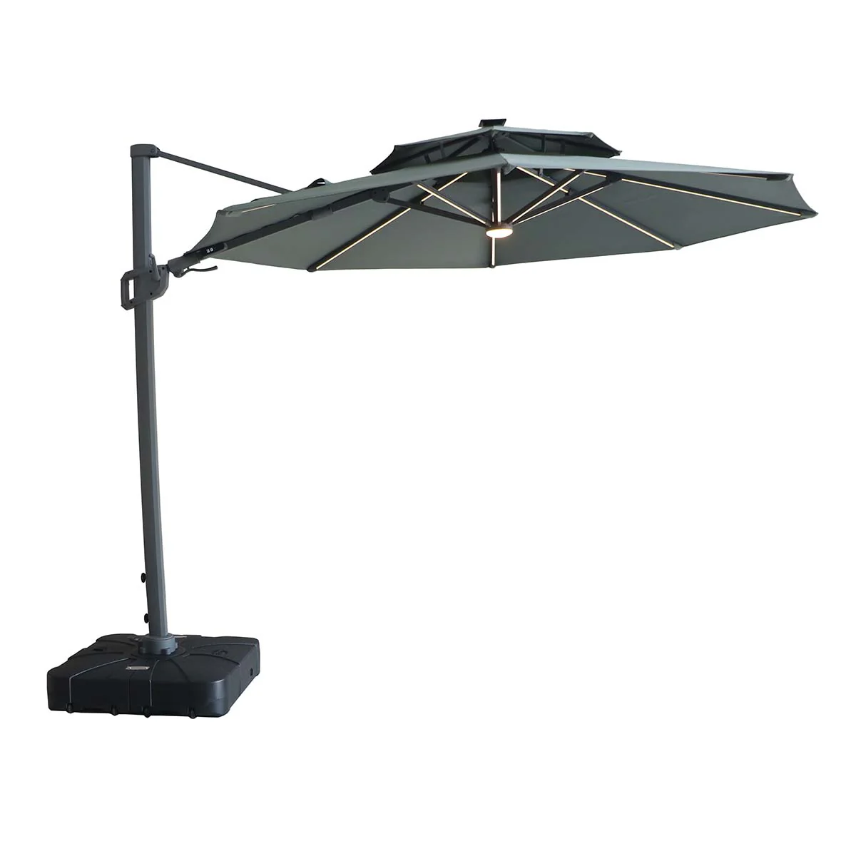 Maze Oil Green Apollo LED 3m Round Rotating Cantilever Parasol - Image 3
