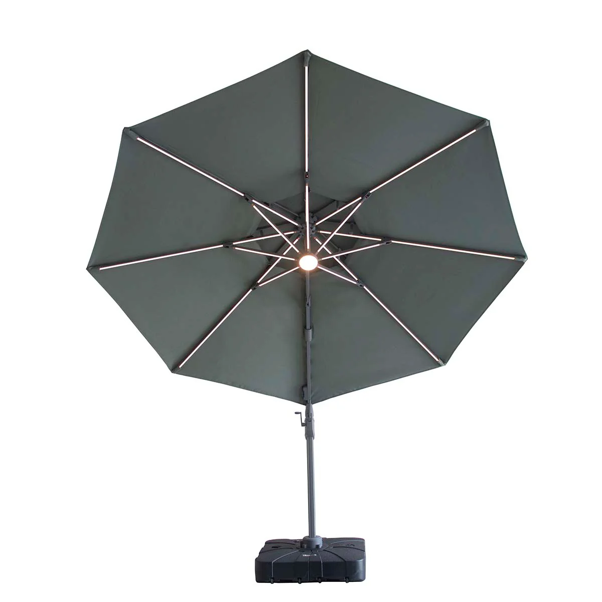 Maze Oil Green Apollo LED 3m Round Rotating Cantilever Parasol - Image 4