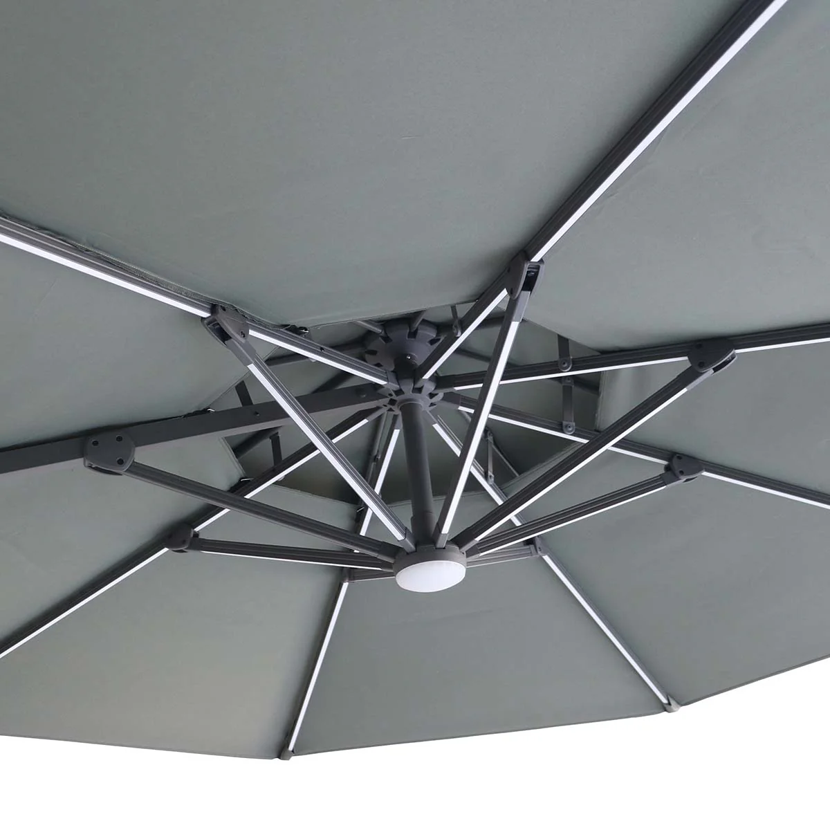 Maze Oil Green Apollo LED 3m Round Rotating Cantilever Parasol - Image 5