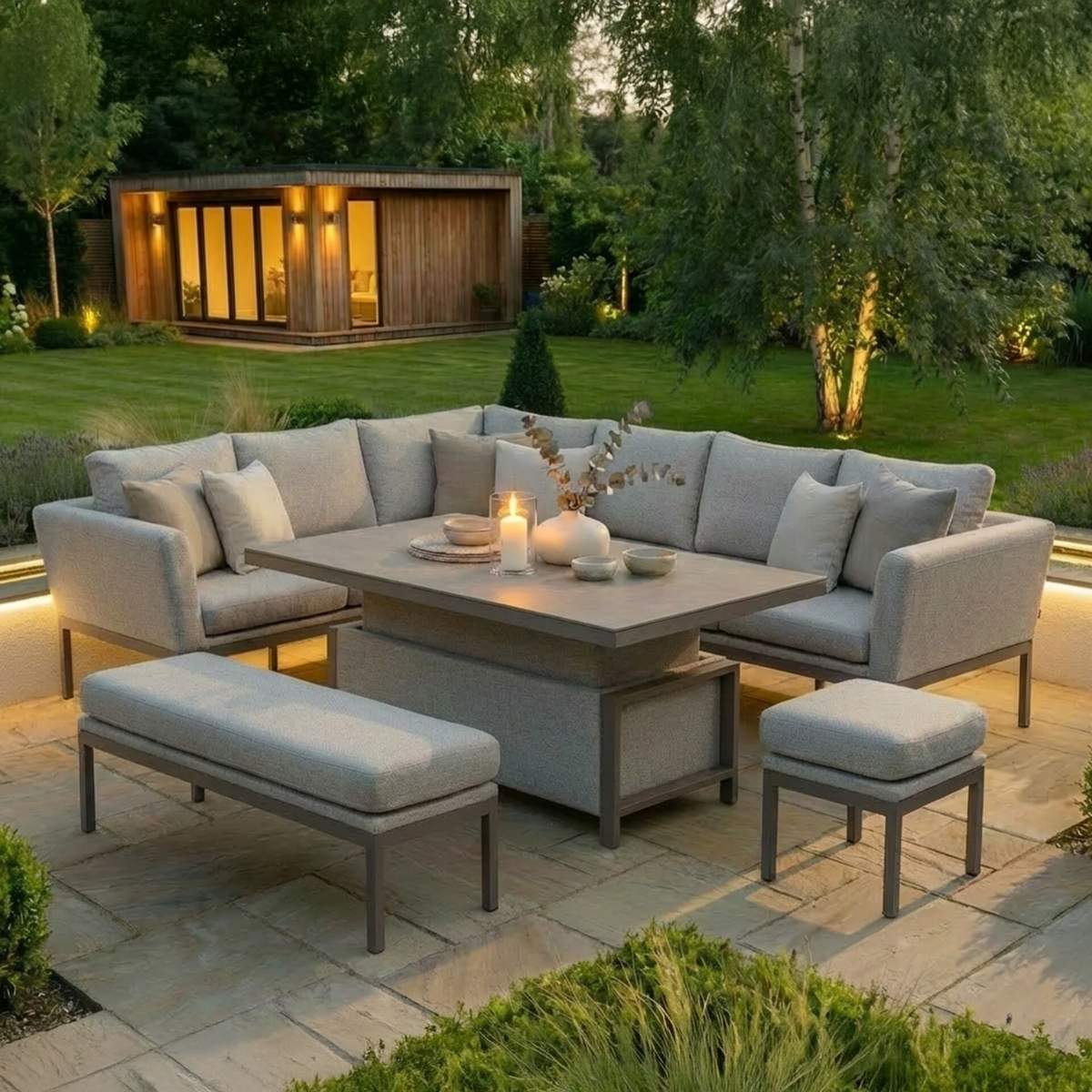 Maze - Outdoor Fabric Pulse Rectangular Corner Dining Set - Image 63