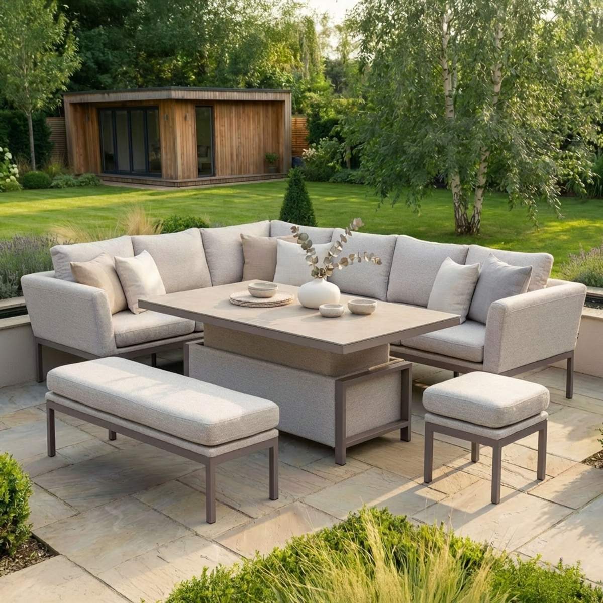Maze - Outdoor Fabric Pulse Rectangular Corner Dining Set - Image 64