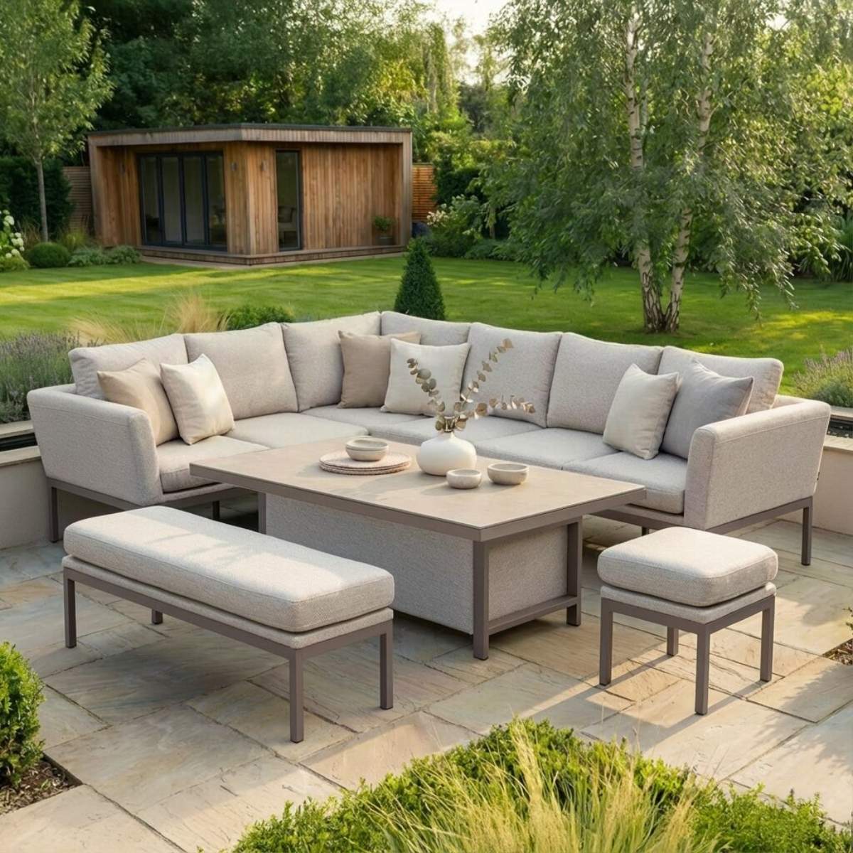 Maze - Outdoor Fabric Pulse Rectangular Corner Dining Set - Image 65