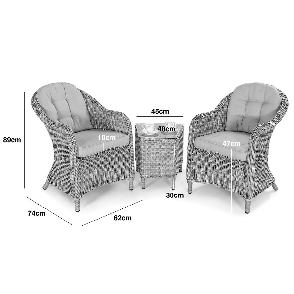 Maze Oxford 3 Piece Rattan Bistro Set - Ceramic Glass - Image 10
