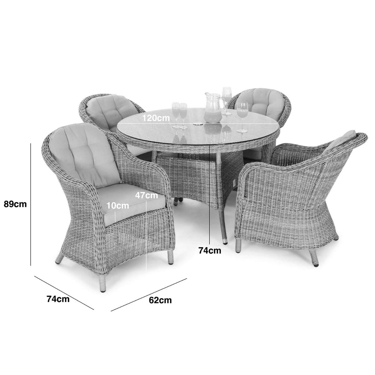 Maze Oxford Heritage 4 Seat Round Rattan Dining Set - Ceramic Glass - Image 12
