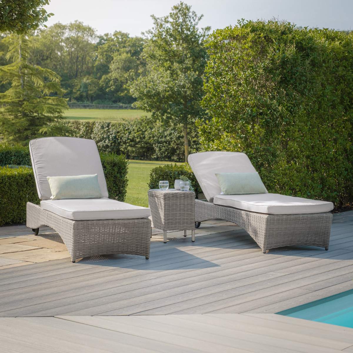 Maze Oxford Rattan Sunlounger Set - Ceramic Glass - Image 5