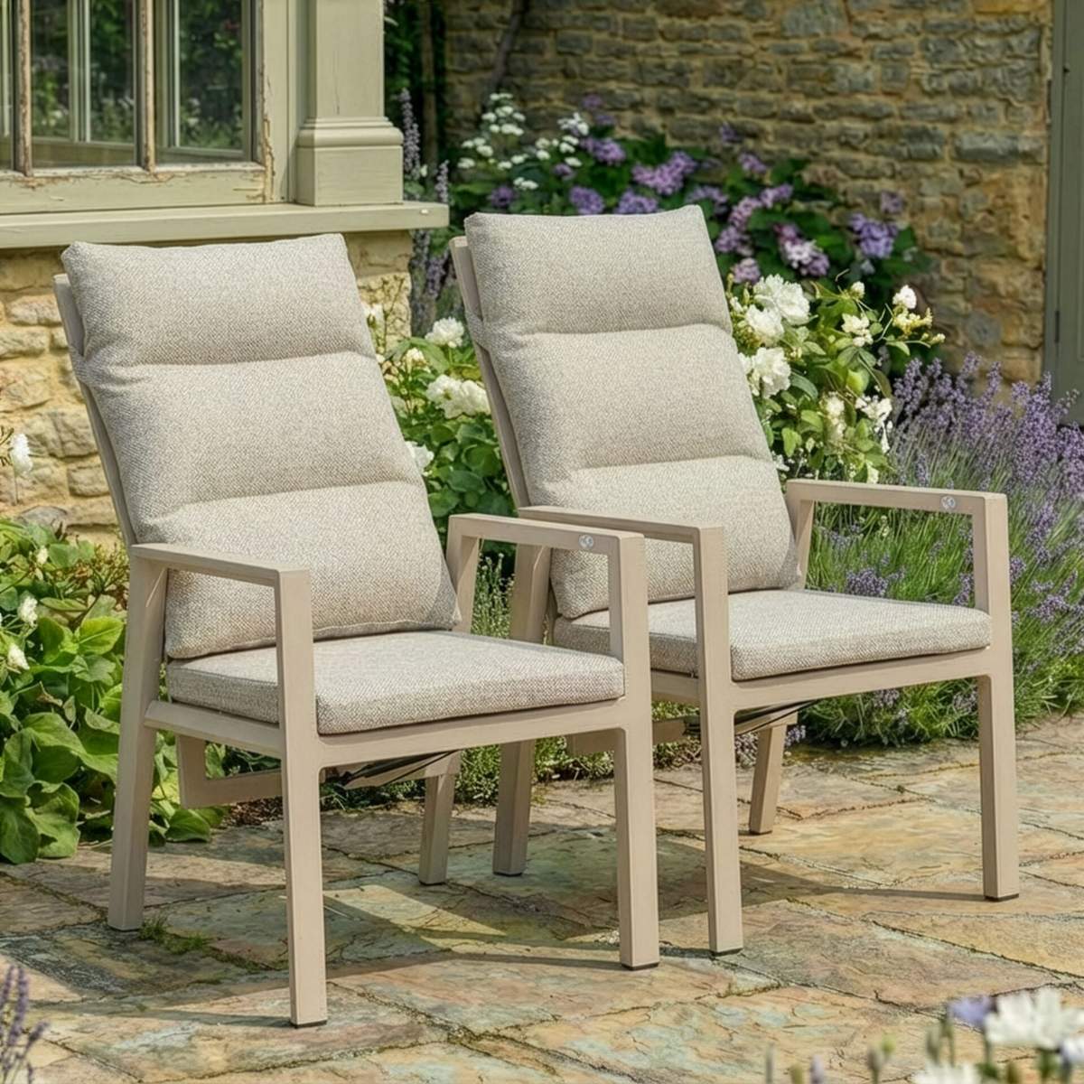 Maze - Pair of Valencia Reclining Aluminium Dining Chairs - Latte - Image 8