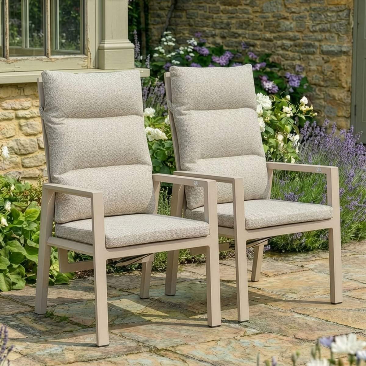 Maze - Pair of Valencia Reclining Aluminium Dining Chairs - Latte - Image 9