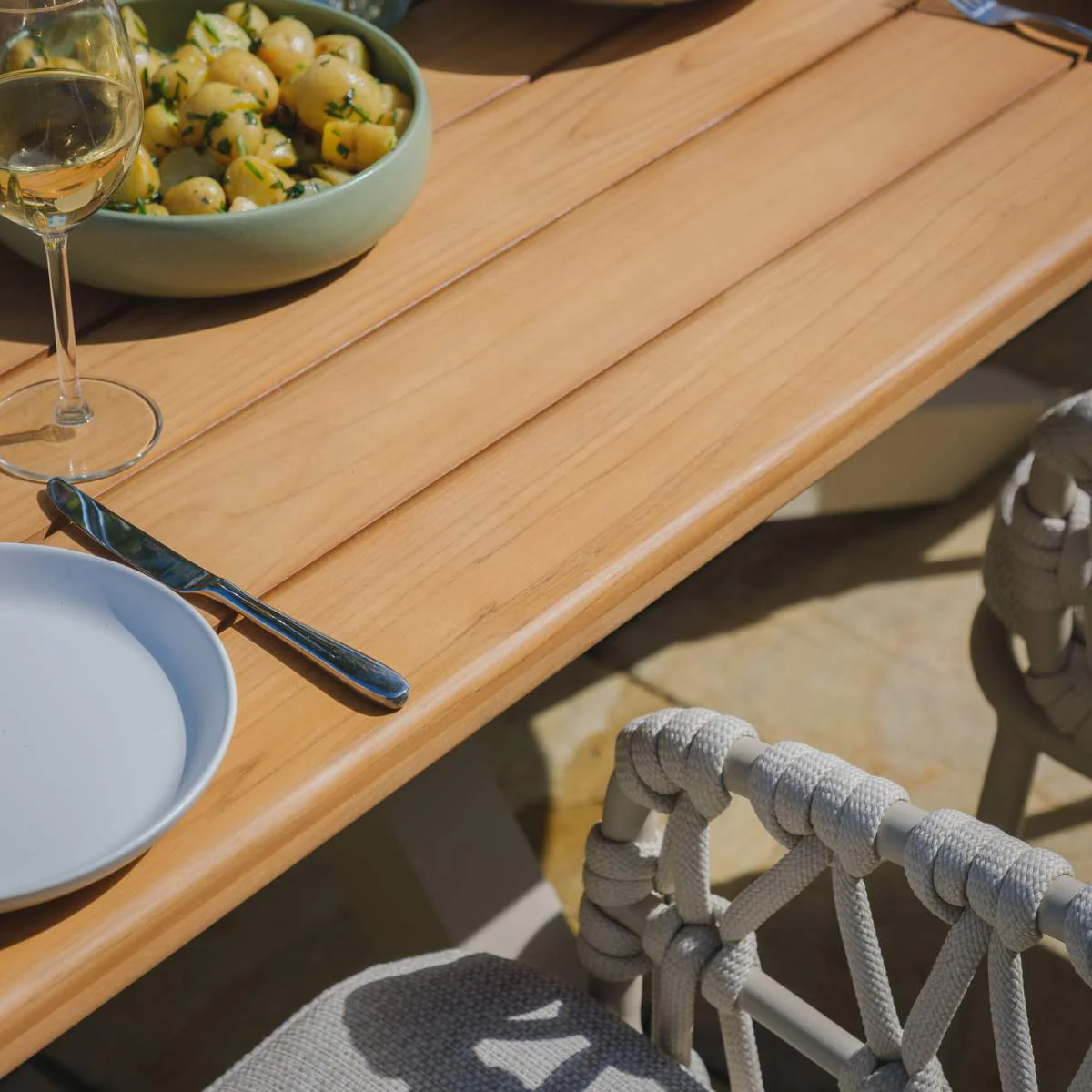 Maze Sicily 6 Seat Rectangular Teak Garden Dining Table - Latte - Image 6