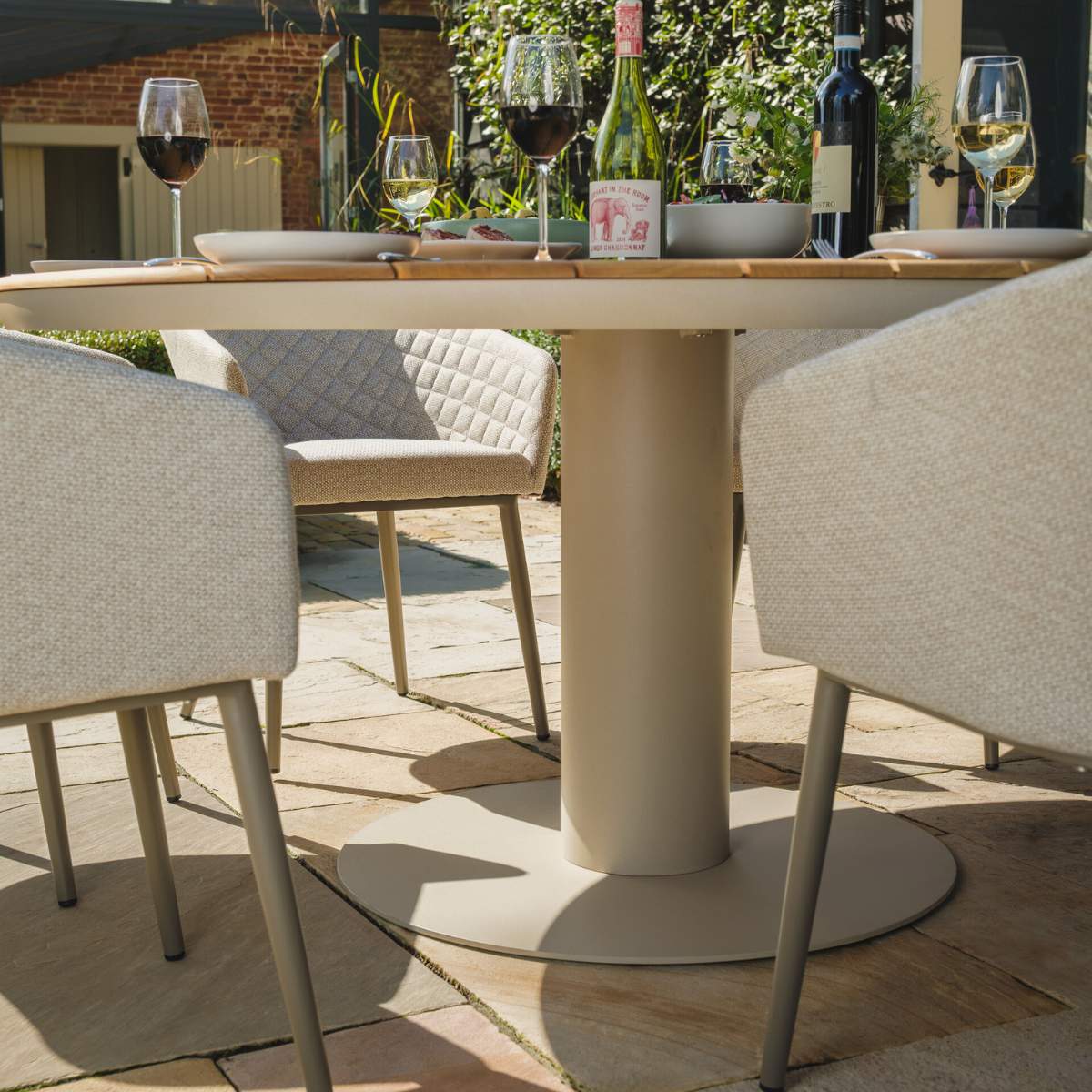 Maze Sicily 6 Seat Round Pedestal Teak Garden Dining Table - Latte - Image 5
