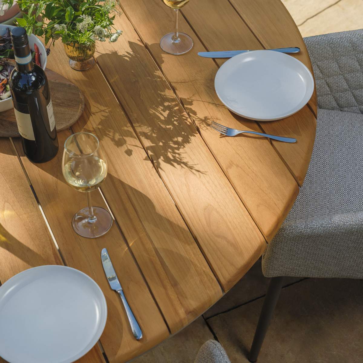 Maze Sicily 6 Seat Round Pedestal Teak Garden Dining Table - Latte - Image 6
