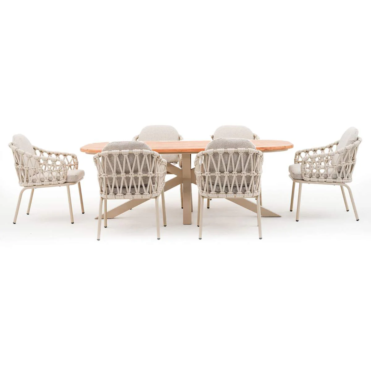 Maze Sicily Open Rope Weave 6 Seat Rectangular Dining Set - Latte