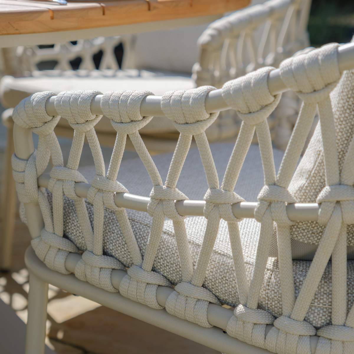 Maze Sicily Open Rope Weave 6 Seat Rectangular Dining Set - Latte - Image 12