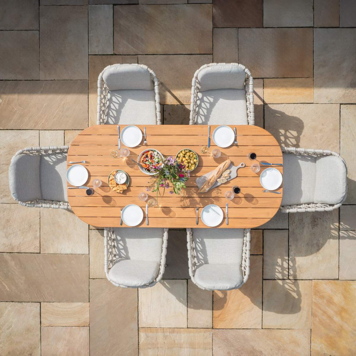 Maze Sicily Open Rope Weave 6 Seat Rectangular Dining Set - Latte - Image 14