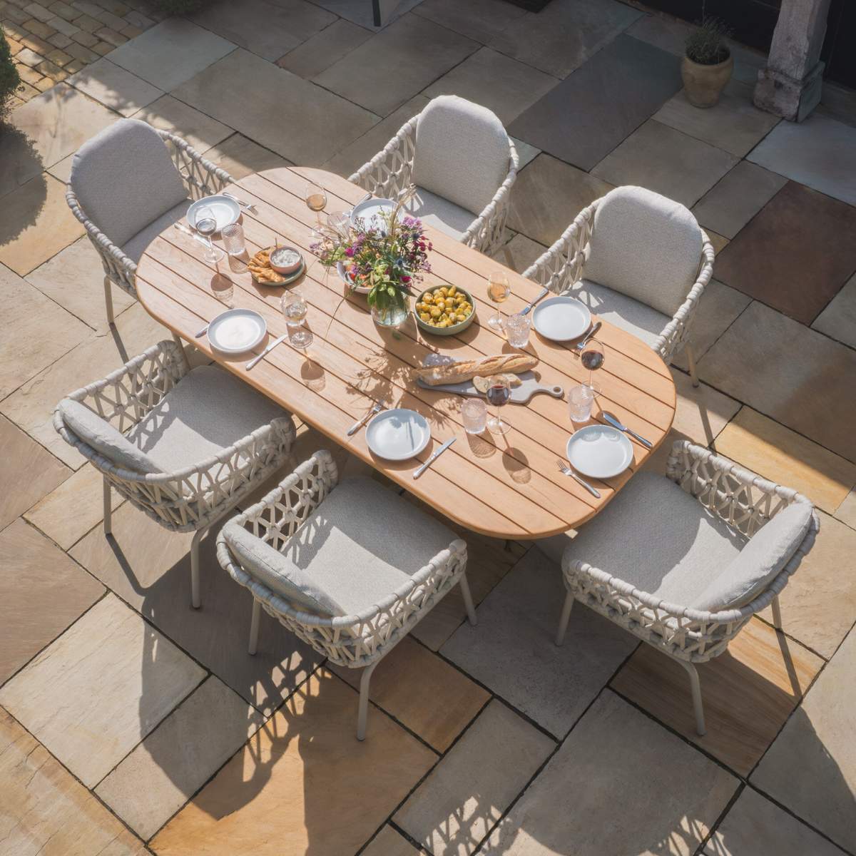 Maze Sicily Open Rope Weave 6 Seat Rectangular Dining Set - Latte - Image 15
