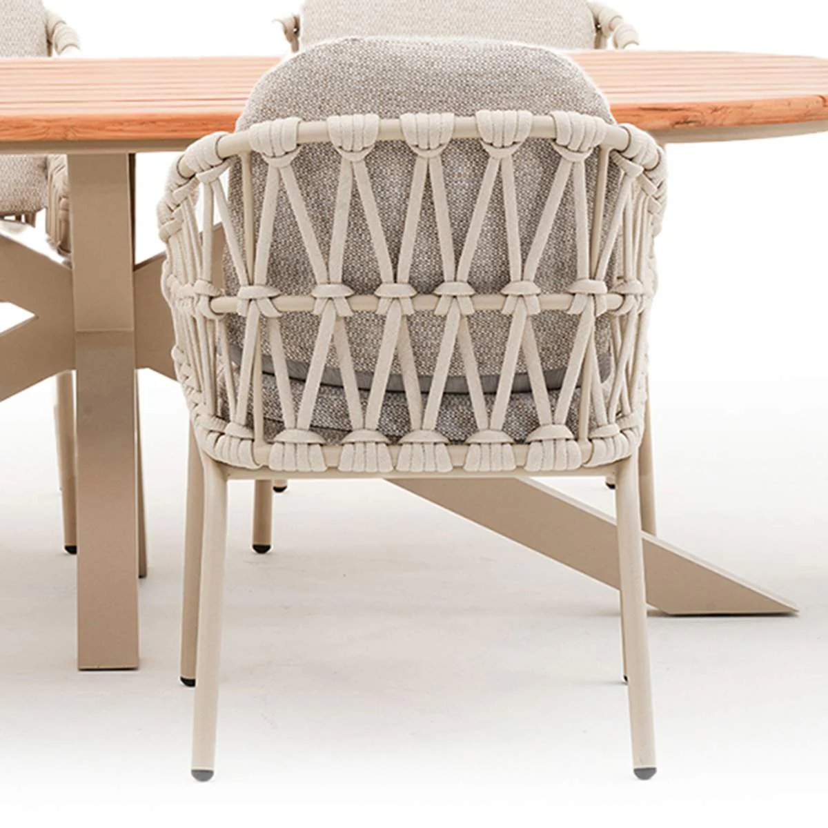 Maze Sicily Open Rope Weave 6 Seat Round Pedestal Dining Set - Latte - Image 3