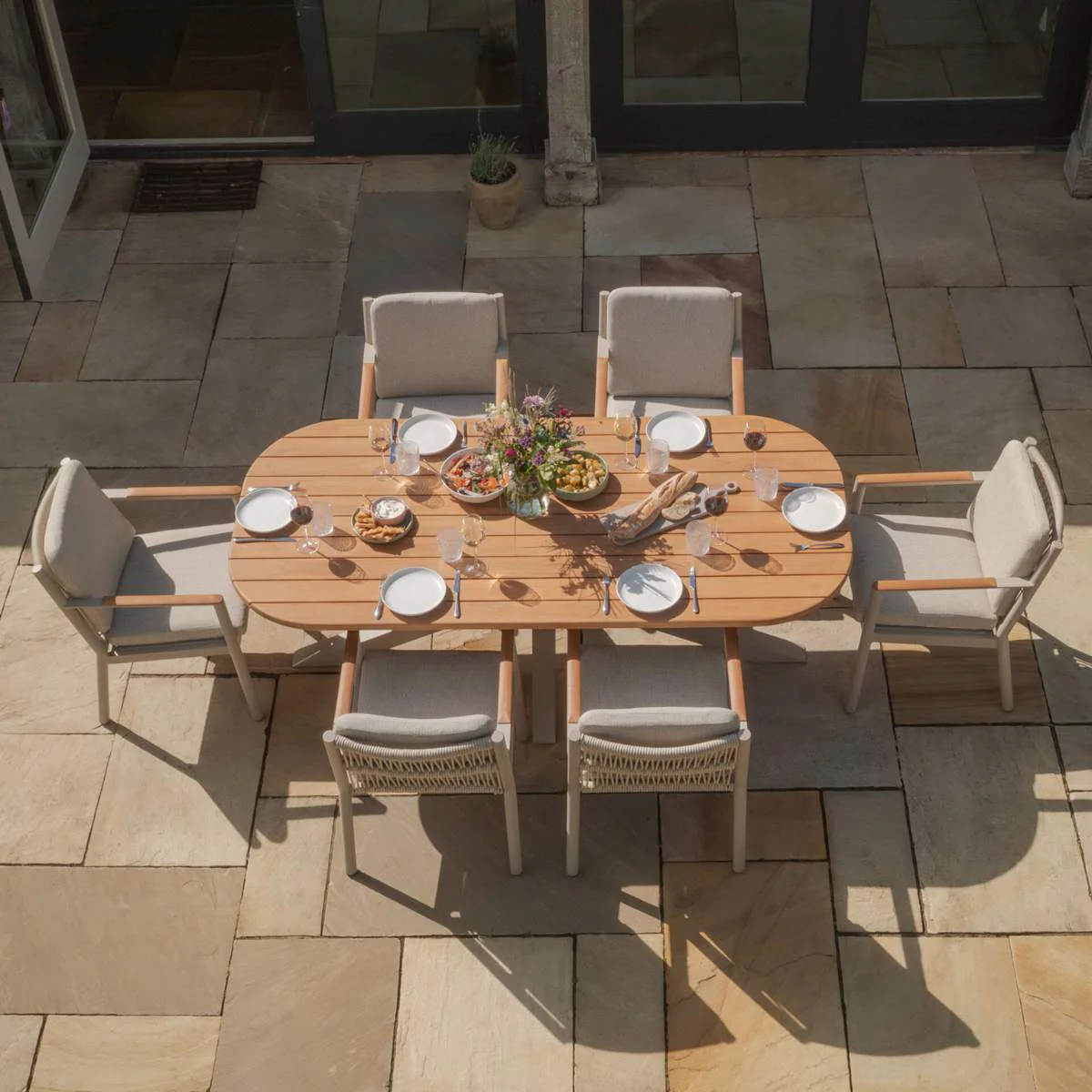 Maze Sicily Rope Weave 6 Seat Rectangular Dining Set - Latte - Image 13